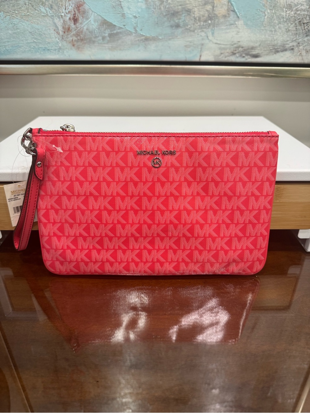 Michael Kors Coral Pink MK Logo Wristlet Pouch - Never Used